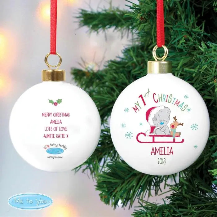 Personalised Tiny Tatty Teddy 1st Christmas Bauble: 2 - Christmas Baubles