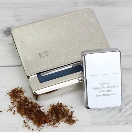 Personalised Tobacco Tin and Silver Lighter Set: 1 - Smoking Accessories By Gift Moments