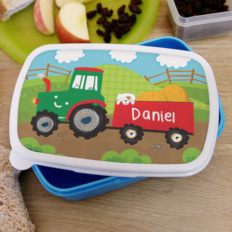 Personalised Blue Tractor Lunch Box: 3 - Lunch Boxes & Bags By Gift Moments