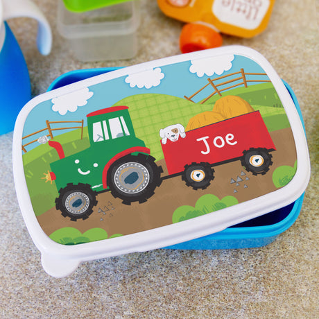 Personalised Blue Tractor Lunch Box: 4 - Lunch Boxes & Bags By Gift Moments