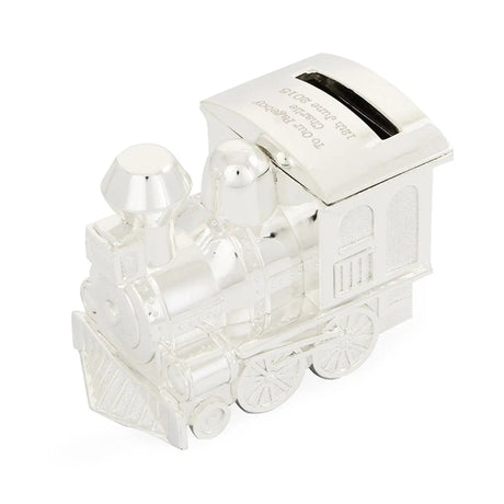 Personalised Train Silver Money Box: 2 - Money Boxes By Gift Moments