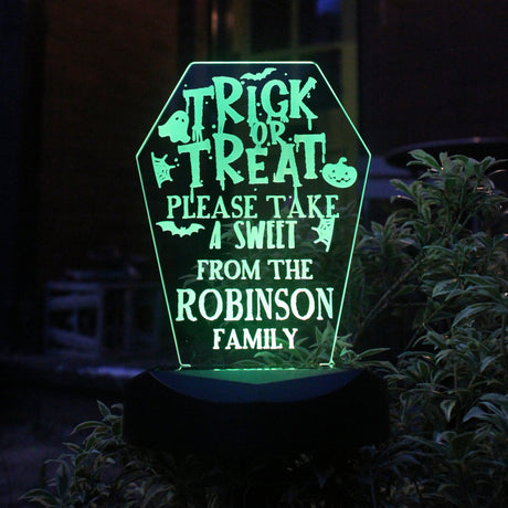 Personalised Solar Halloween Trick or Treat Light: 8 - Solar Lights By Gift Moments