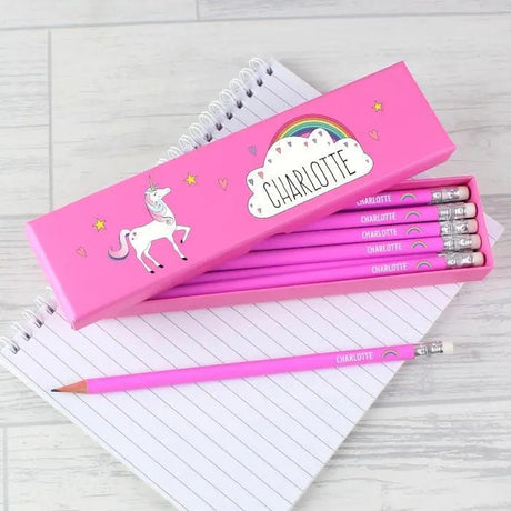 Personalised Unicorn Pink HB Pencil Set: 1 - Pens & Pencils By Gift Moments