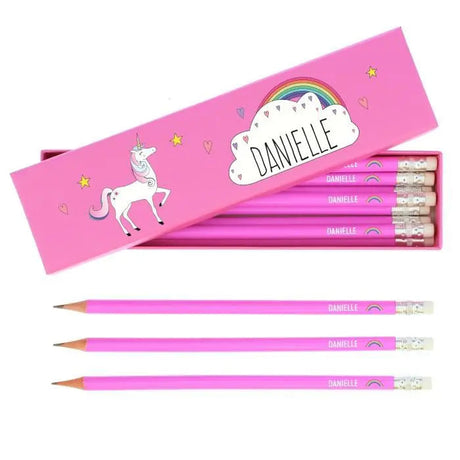 Personalised Unicorn Pink HB Pencil Set: 3 - Pens & Pencils By Gift Moments