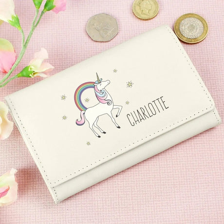 Personalised Unicorn Cream Leather Purse: 1 - Bags & Purses By Gift Moments