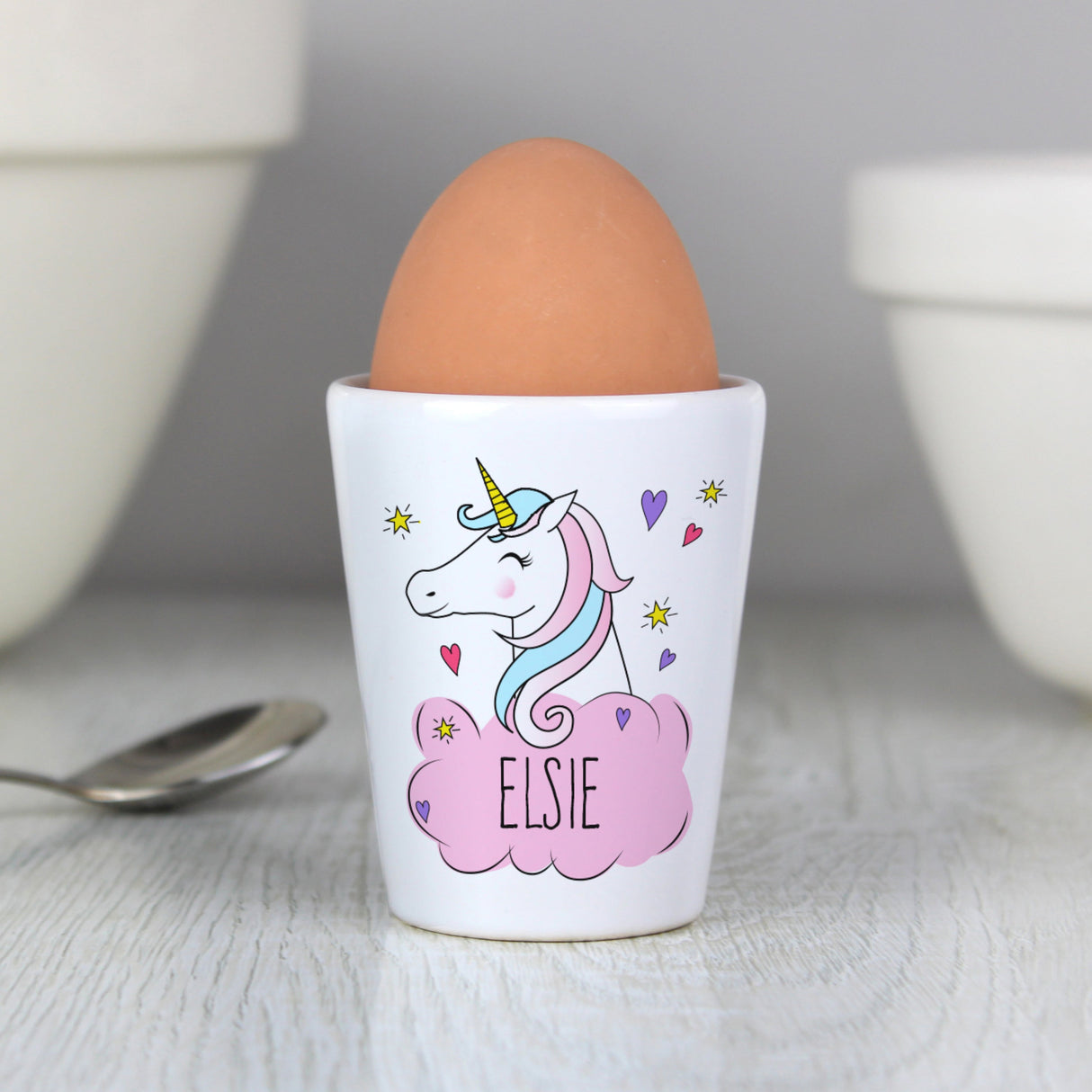 Personalised Unicorn Ceramic Egg Cup: 1 - Egg Cups By Gift Moments