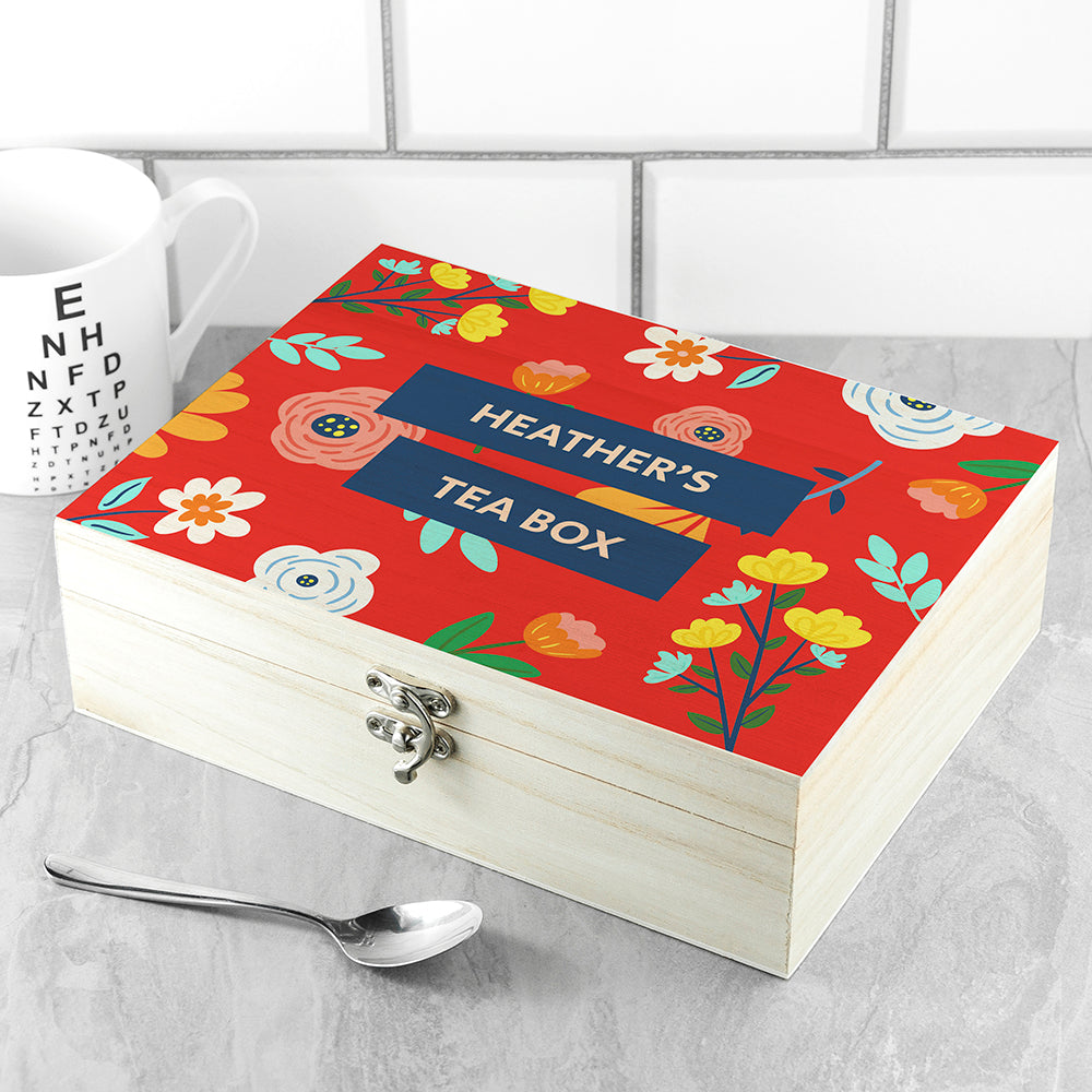 Personalised Vibrant Floral Tea Box Selection: 1 - Tea Boxes By Gift Moments