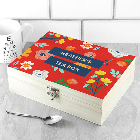 Personalised Vibrant Floral Tea Box Selection: 1 - Tea Boxes By Gift Moments