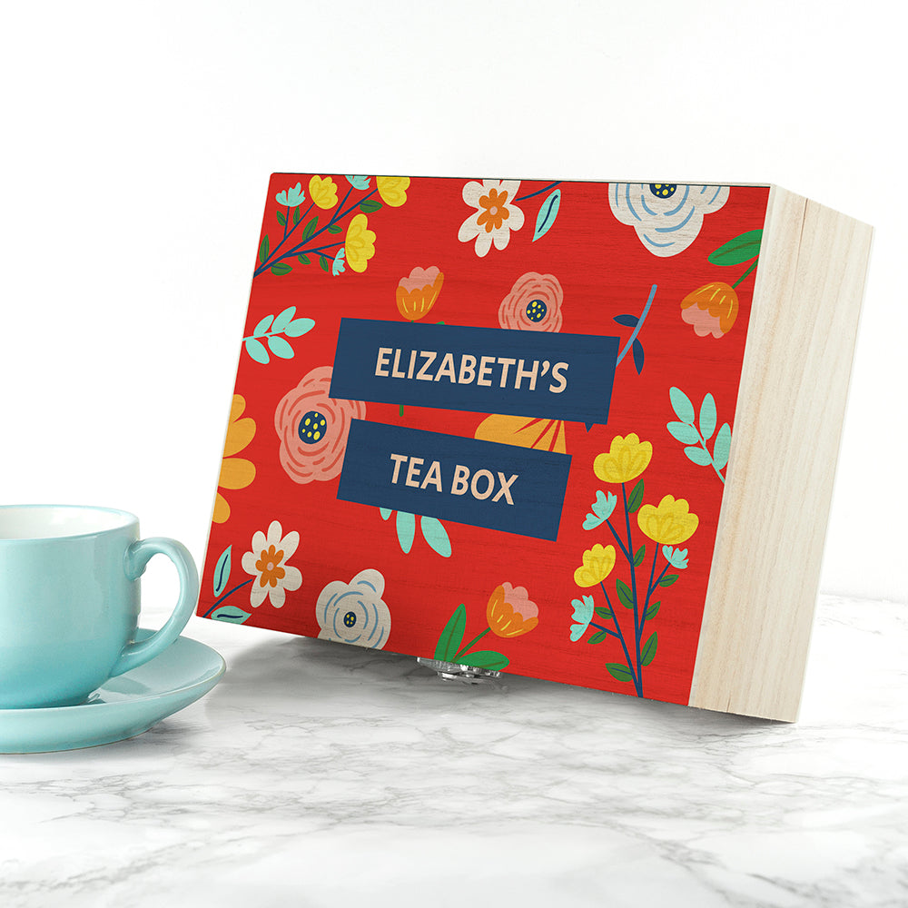 Personalised Vibrant Floral Tea Box Selection: 3 - Tea Boxes By Gift Moments