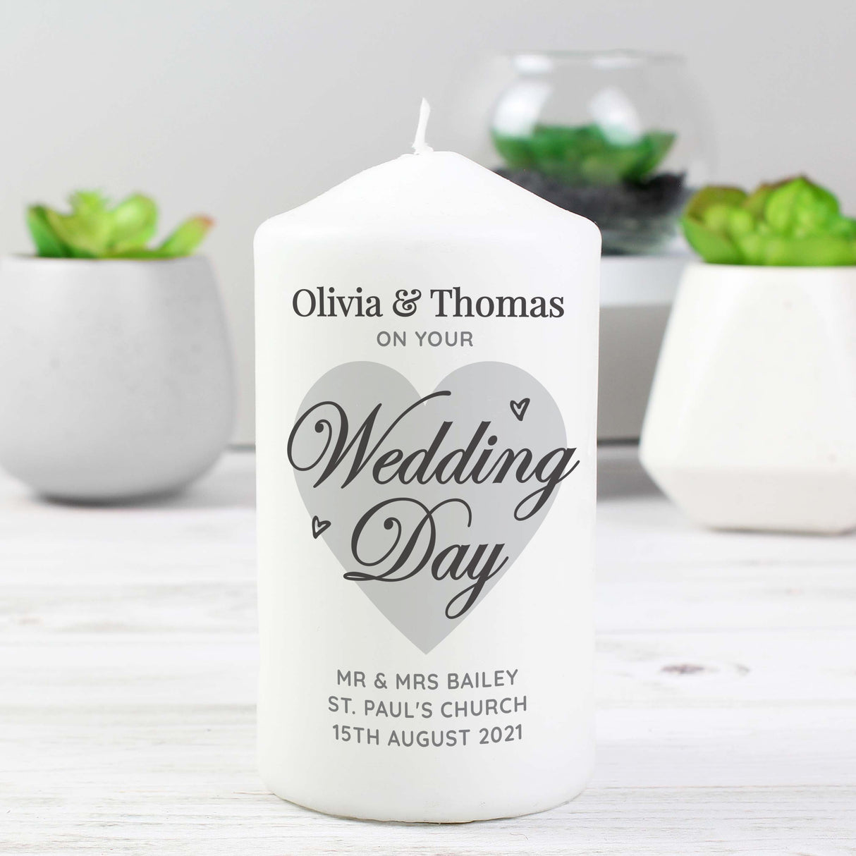 Personalised Wedding Day Pillar Candle: 1 - Candles By Gift Moments