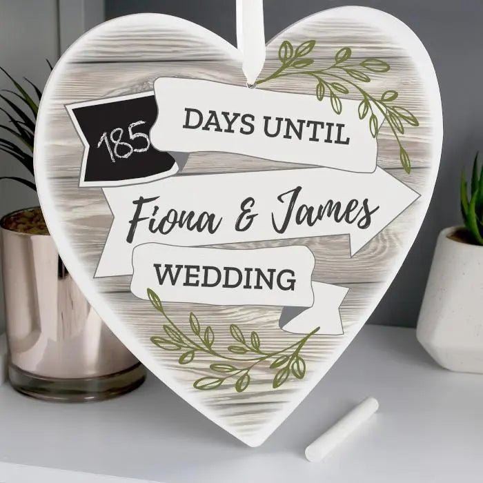 Personalised Chalk Countdown Wooden Heart Decoration: 2 - Decorations By Gift Moments