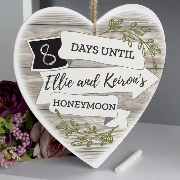 Personalised Chalk Countdown Wooden Heart Decoration: 5 - Decorations By Gift Moments