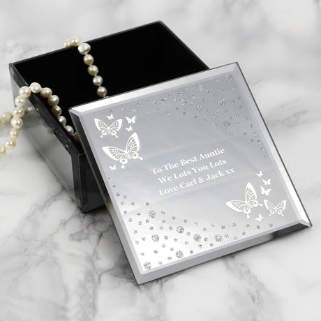 Personalised White Butterfly Diamante Trinket Box: 4 - Trinket Boxes By Gift Moments