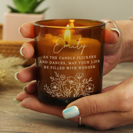 Personalised Wild Flowers Amber Glass Candle: 3 - Candles By Gift Moments