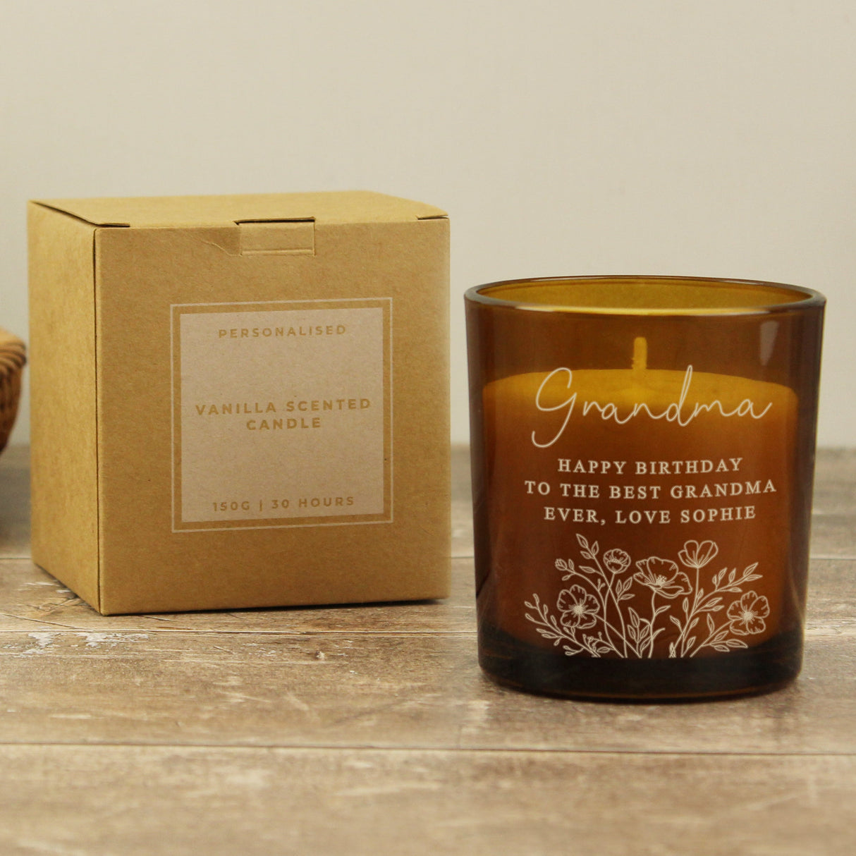 Personalised Wild Flowers Amber Glass Candle: 6 - Candles By Gift Moments