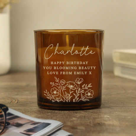 Personalised Wild Flowers Amber Glass Candle: 1 - Candles By Gift Moments