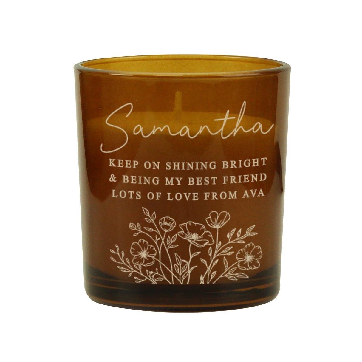 Personalised Wild Flowers Amber Glass Candle: 5 - Candles By Gift Moments