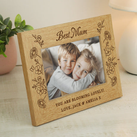 Personalised Wild Flowers Oak Photo Frame 6x4: 4 - Photo Frames By Gift Moments