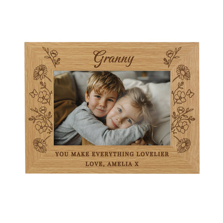 Personalised Wild Flowers Oak Photo Frame 6x4: 5 - Photo Frames By Gift Moments