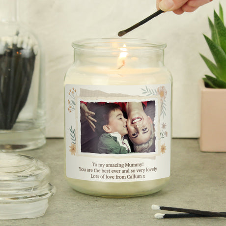 Personalised Wild Flowers Photo Large Candle Jar: 3 - Candles By Gift Moments