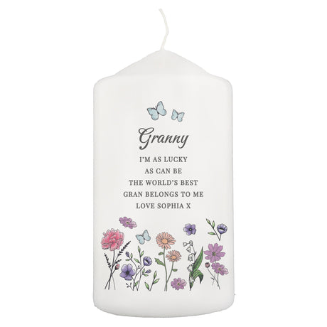 Personalised Wild Flowers Pillar Candle: 5 - Candles By Gift Moments