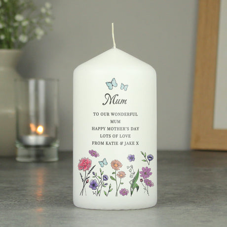 Personalised Wild Flowers Pillar Candle: 4 - Candles By Gift Moments