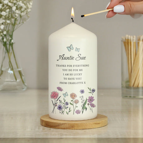 Personalised Wild Flowers Pillar Candle: 1 - Candles By Gift Moments