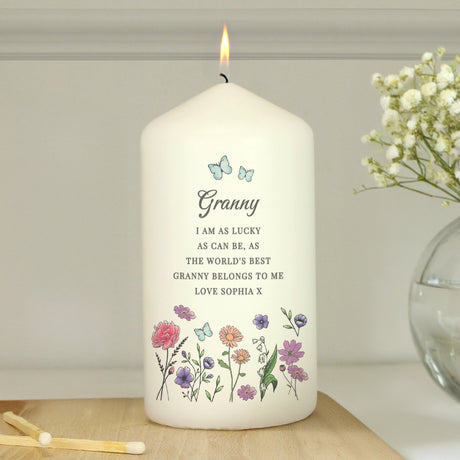 Personalised Wild Flowers Pillar Candle: 2 - Candles By Gift Moments