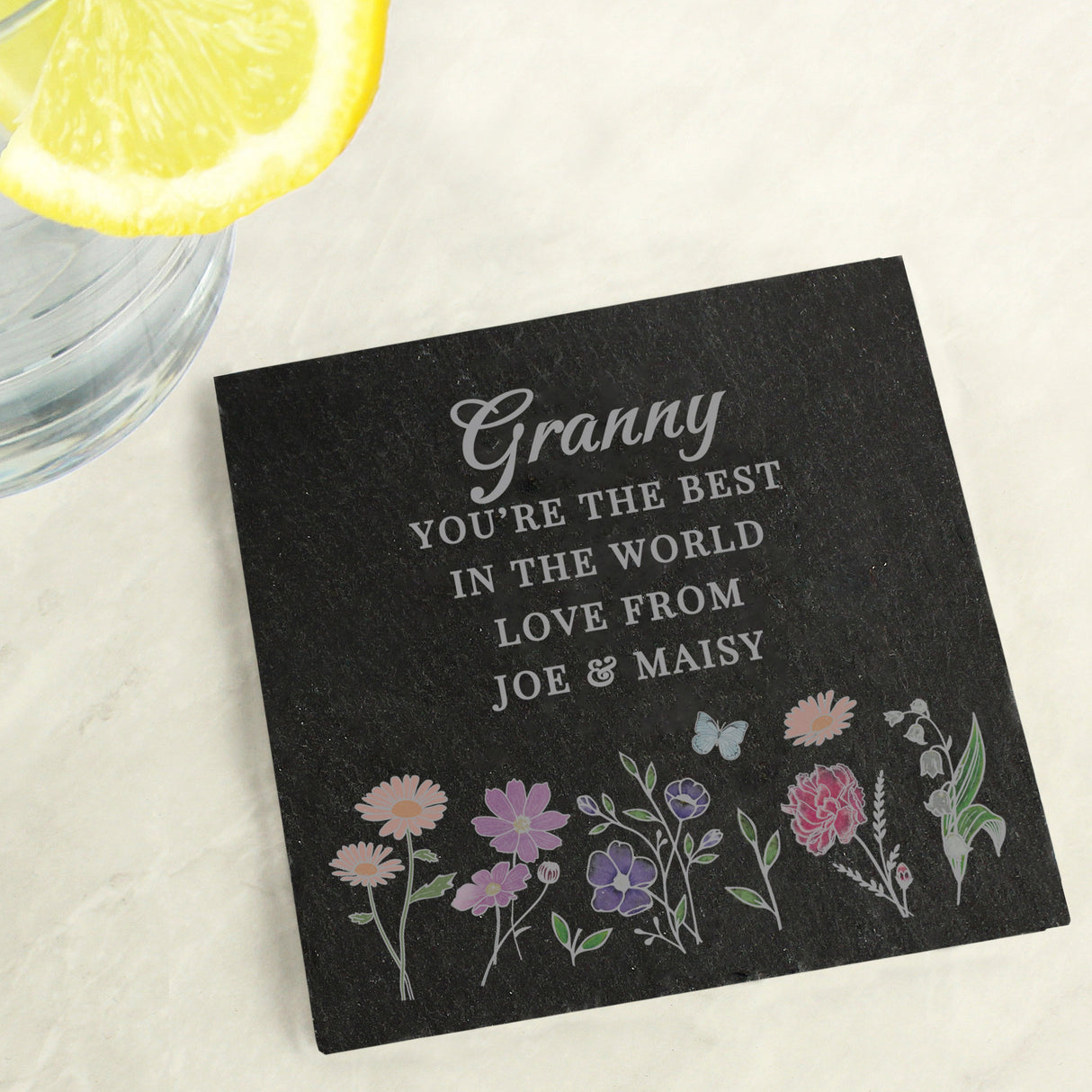 Personalised Wild Flowers Slate Coaster: 2 - Coasters By Gift Moments