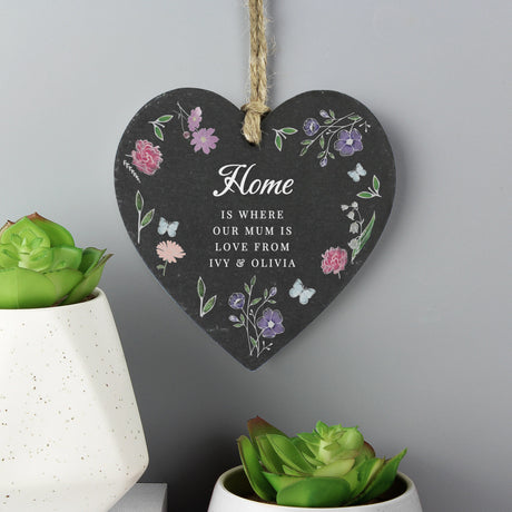 Personalised Wild Flowers Slate Heart: 2 - Decorations By Gift Moments