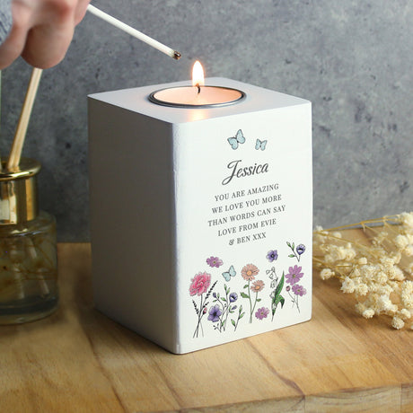 Personalised Wild Flowers Tealight Holder: 3 - Candle Holders By Gift Moments