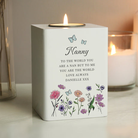 Personalised Wild Flowers Tealight Holder: 2 - Candle Holders By Gift Moments