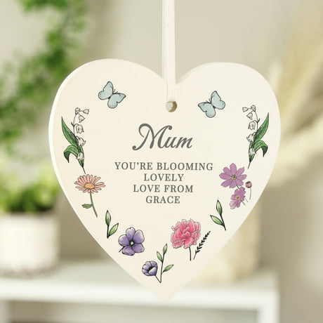 Personalised Wild Flowers Wooden Heart: 2 - Decorations By Gift Moments