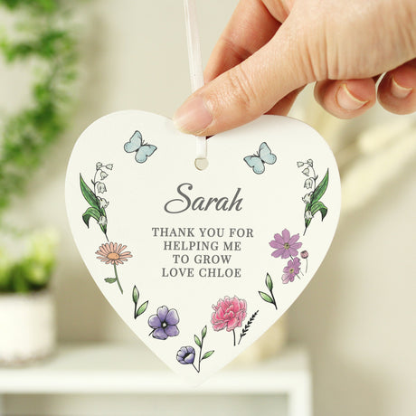 Personalised Wild Flowers Wooden Heart: 4 - Decorations By Gift Moments