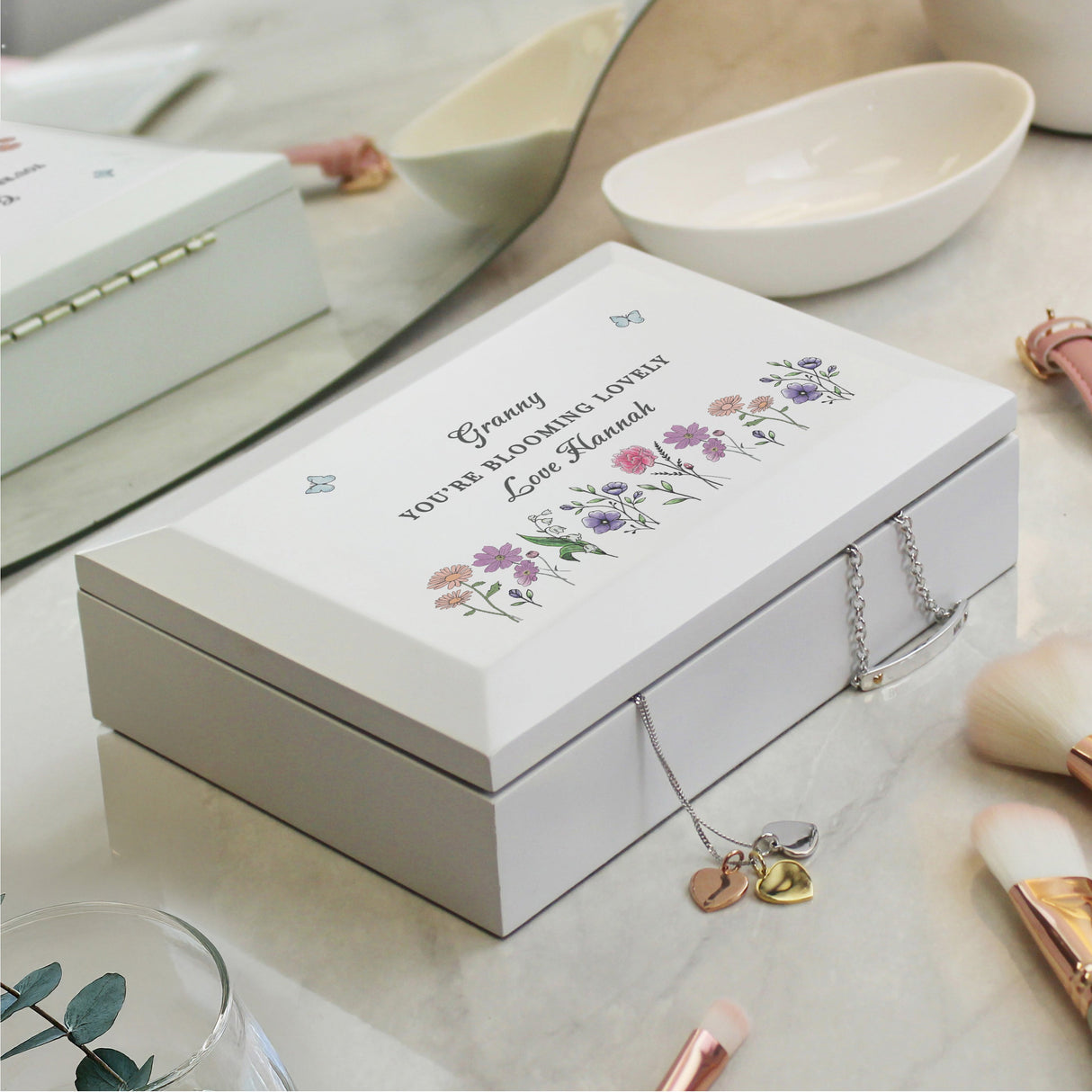 Personalised Wild Flowers Wooden Jewellery Box: 4 - Jewellery Boxes By Gift Moments