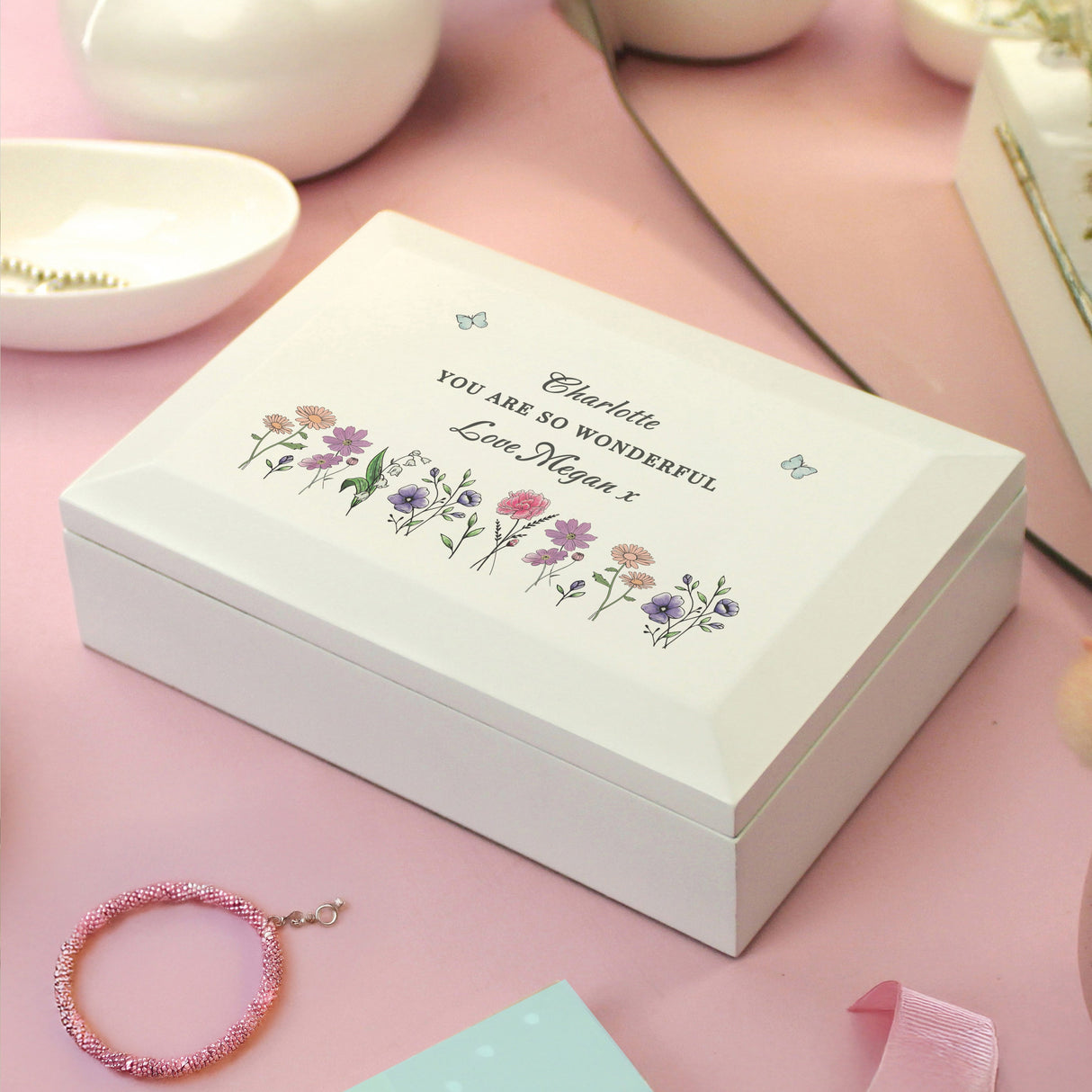 Personalised Wild Flowers Wooden Jewellery Box: 1 - Jewellery Boxes By Gift Moments