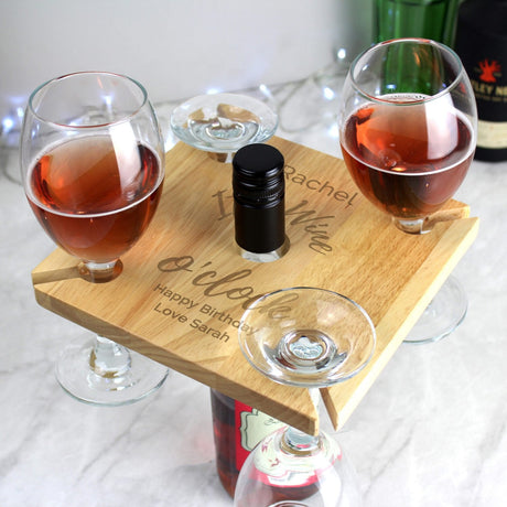 Personalised Wine O’clock Glass and Bottle Holder: 4 - Wine Glasses By Gift Moments