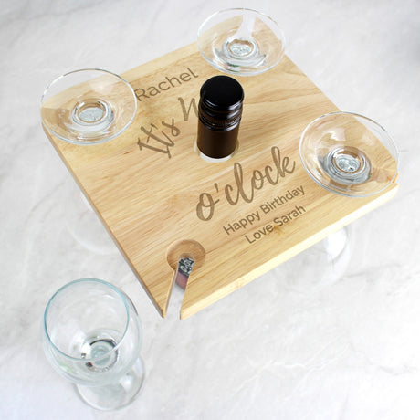 Personalised Wine O’clock Glass and Bottle Holder: 2 - Wine Glasses By Gift Moments