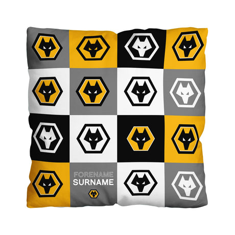 Personalised Wolves FC Chequered Cushion 18’’: 1 - Cushions By Wolverhampton Wanderers