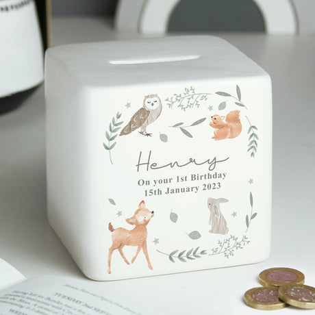 Personalised Woodland Animals Ceramic Money Box: 5 - Money Boxes By Gift Moments