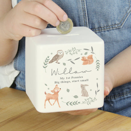 Personalised Woodland Animals Ceramic Money Box: 2 - Money Boxes By Gift Moments