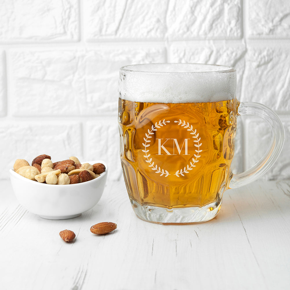 Personalised Dimpled Beer Glass Wreath Monogram: 1 - Beer Glasses By Gift Moments