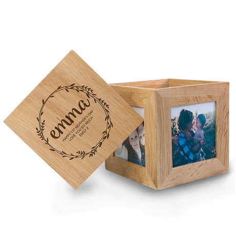 Personalised Oak Photo Cube Keepsake: 9 - Photo Cubes By Gift Moments