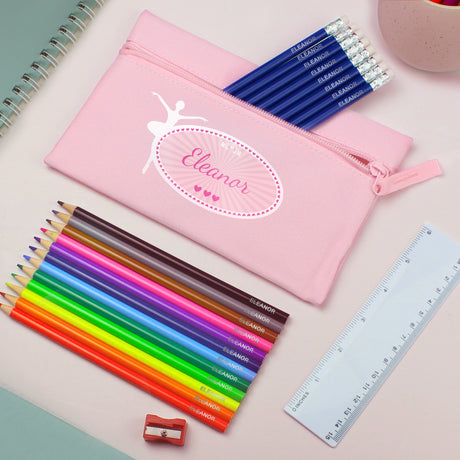 Personalised Pink Ballerina Pencil Case Set: 1 - Pencil Cases & Sets By Gift Moments