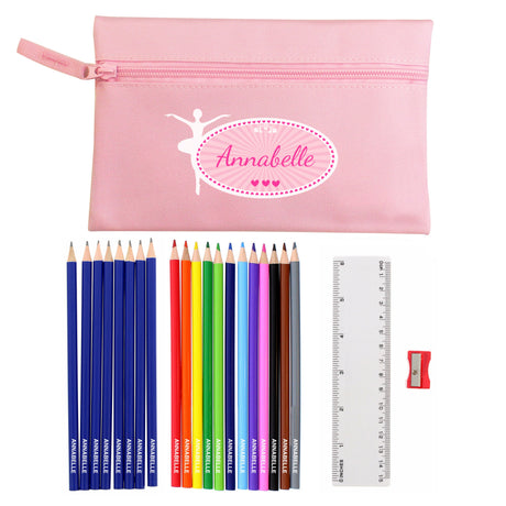 Personalised Pink Ballerina Pencil Case Set: 4 - Pencil Cases & Sets By Gift Moments