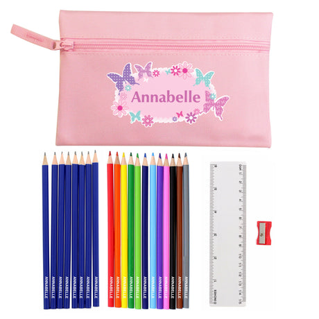 Personalised Pink Butterfly Pencil Case Set: 4 - Pencil Cases & Sets By Gift Moments