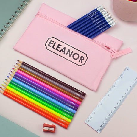 Personalised Pink Pencil Case with Supplies: 2 - Pencil Cases & Sets By Gift Moments