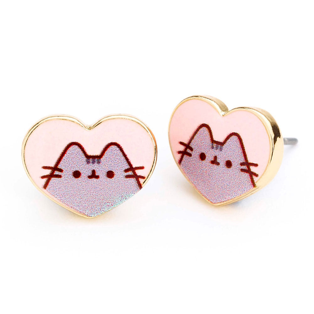 Pusheen Gold Plated Heart Stud Earrings: 2 - Jewellery By Pusheen