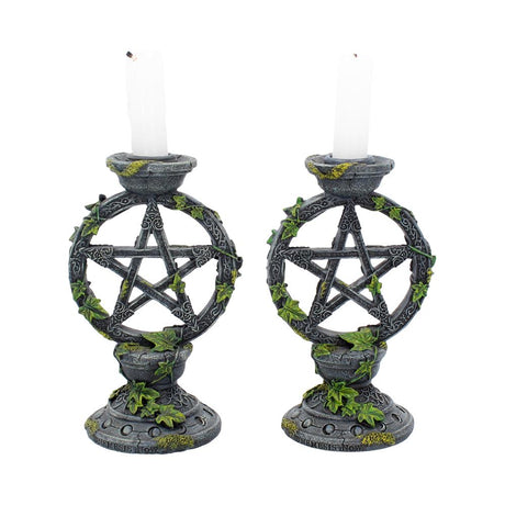 Set of 2 Wiccan Pentagram Candlesticks Witch Candle Holders: 5 - Candles & Holders By NN Designs