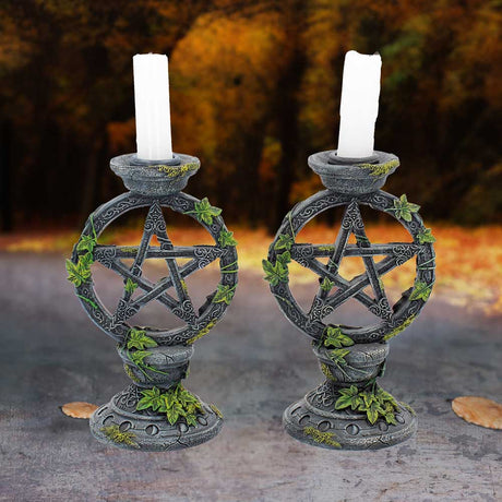 Set of 2 Wiccan Pentagram Candlesticks Witch Candle Holders: 1 - Candles & Holders By NN Designs